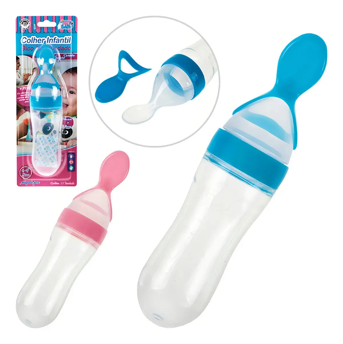Colher Dosadora Art Baby Silicone Rosa Mamadeira Papinha Leite BPA Free