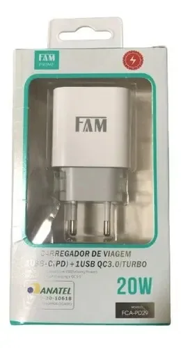 Carregador de Parede FAM Turbo 20W USB-C USB Branco