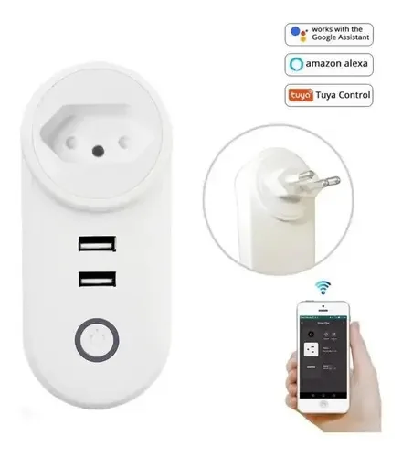 Tomada Inteligente Alexa Smart Wifi 2 Entradas Usb Google Cor Branco