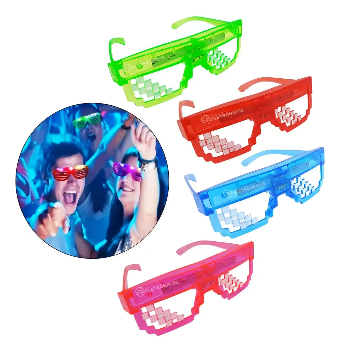 Kit 12 Óculos de Festa com LED e Efeito Neon para Balada e Halloween