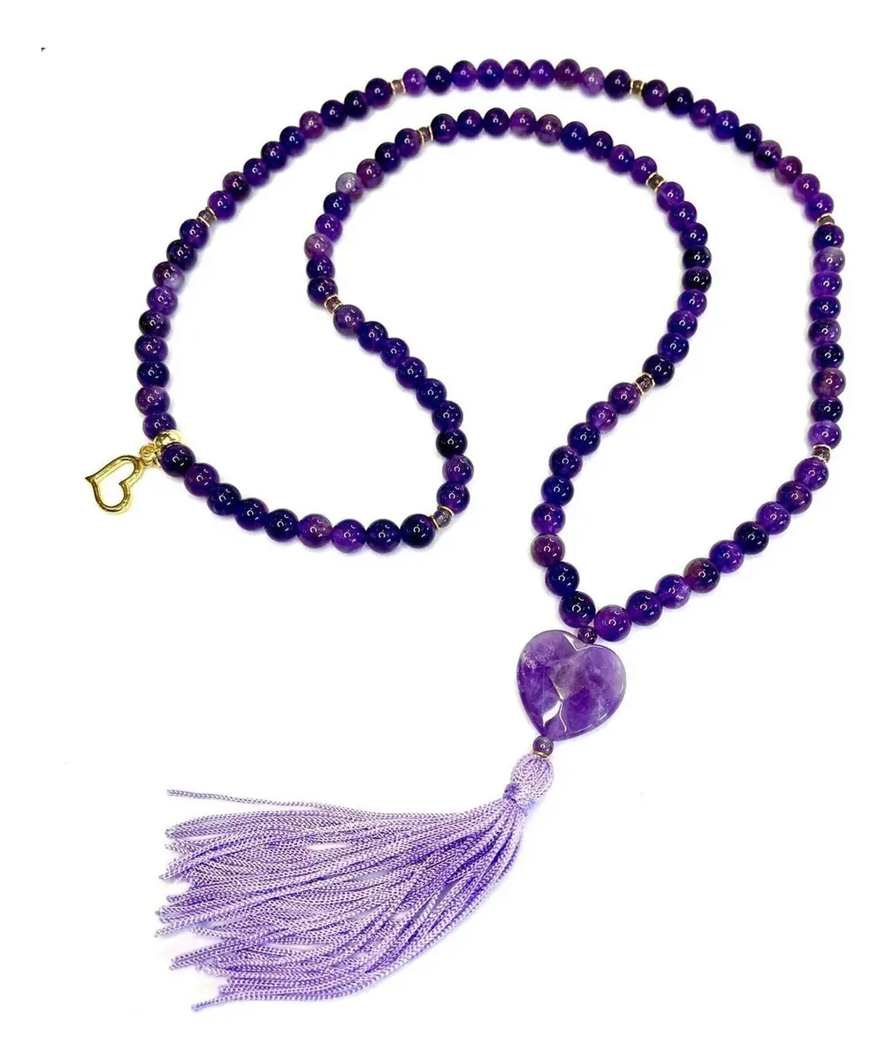 Pingente De Prata Shakti Artigos Encanto Das Contas Y Desenho Do Coração - 50cm De Comprimento Violeta Polido