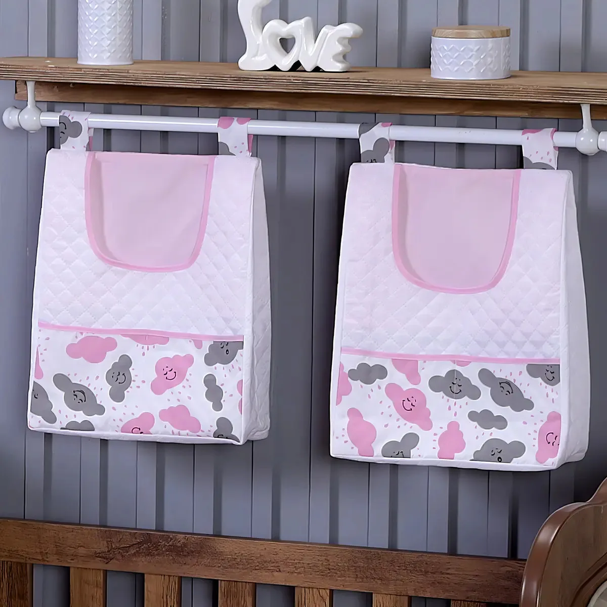 Porta Fraldas Ametista Decorações 100% Algodão Rosa-claro Kit 2 Peças