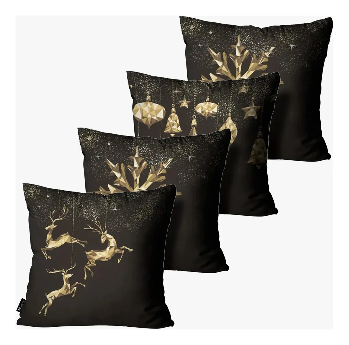 Kit Com 4 Capa De Almofadas Natalina Preto E Dourado