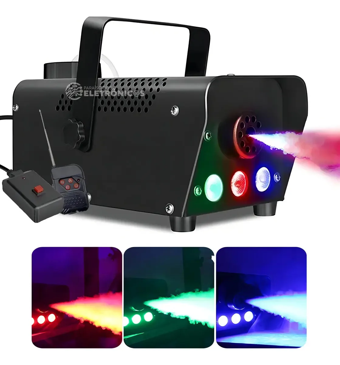 Máquina De Fumaça 600w Com 3 Leds Coloridos E Controle Cor Preto