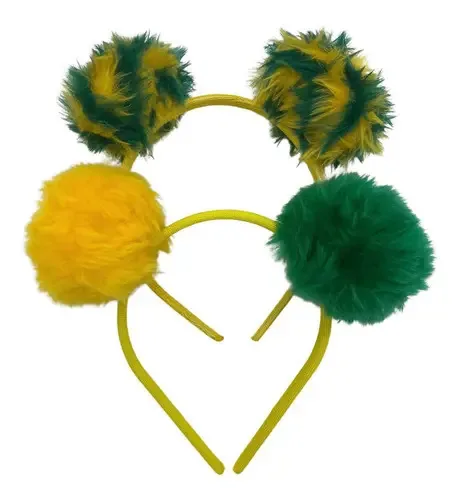 2 Tiaras Pompom Infantil Encapadas Verde E Amarelo Brasil