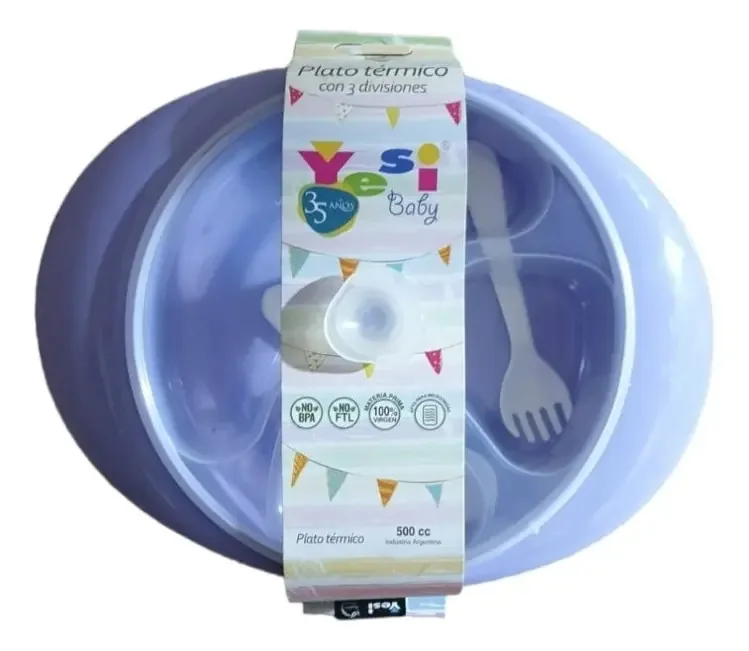 Placa térmica Yesi para bebês com ventosas e talheres, cor violeta