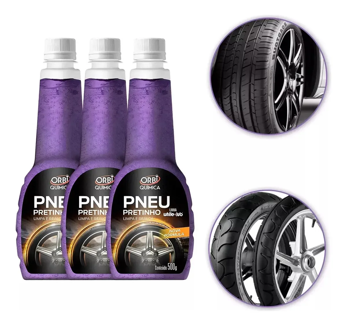 3 Pneu Pretinho Orbi Revitalizador Pneus E Borrachas 500ml Cor Roxo