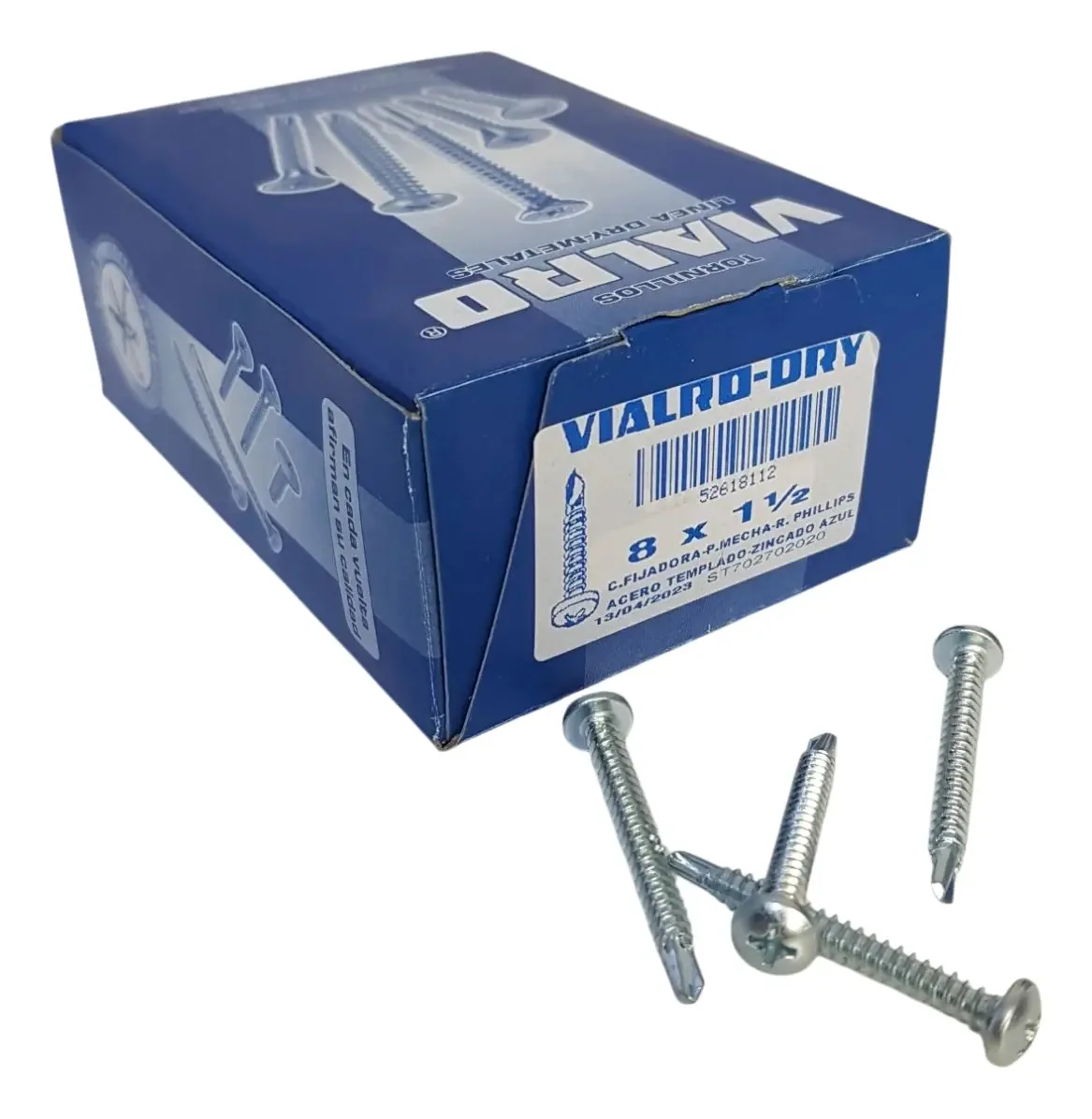 Parafuso de cabeça de fixação Phillips com rosca Folha Vialro Cabeça de fixação autoperfurante 8 - 3,8 cm x 4,2 mm - pacote x 200
