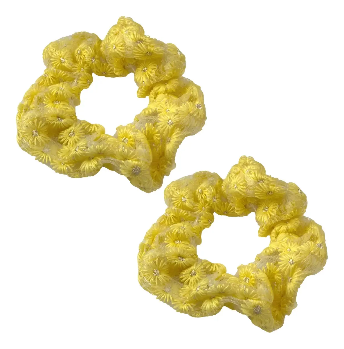 Kit 2 Elásticos De Cabelo Com Flores Cor Amarelo