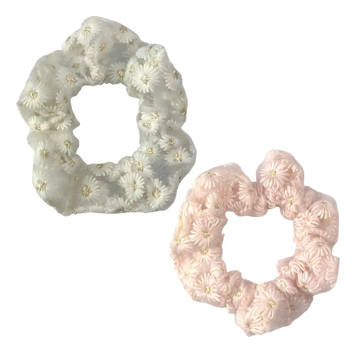 Kit 2 Elásticos De Cabelo Com Flores Cor Rosa/Branco