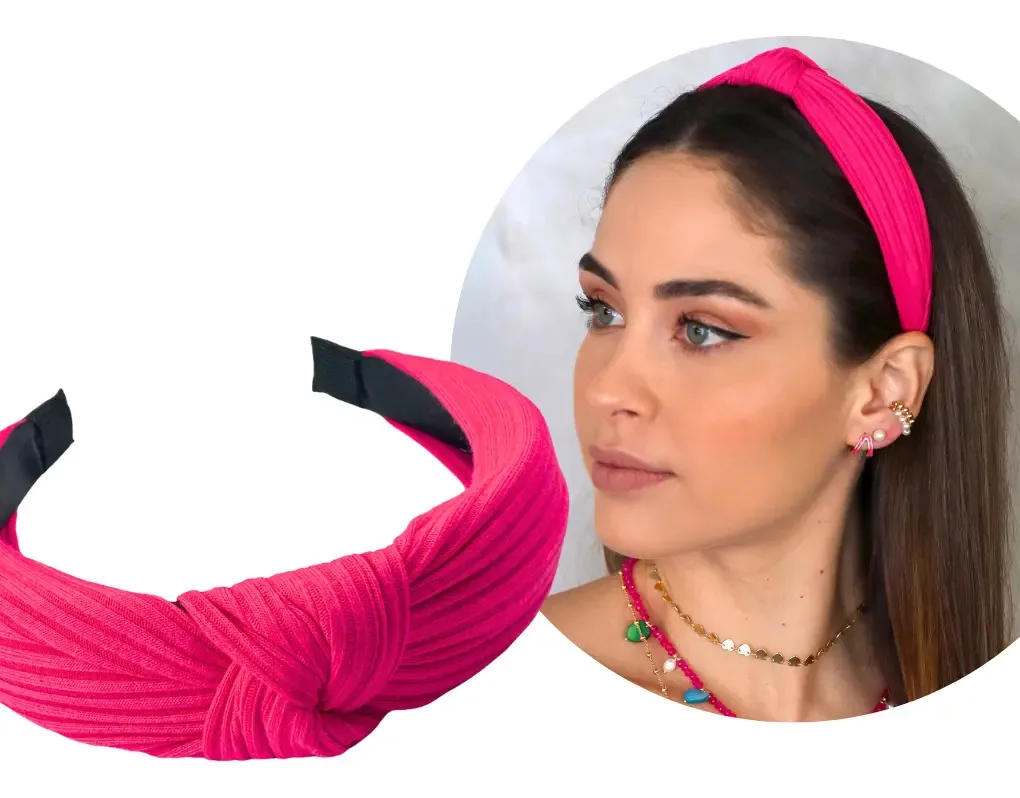 Tiara Confortável Canelada Básica Turbante Cor Pink