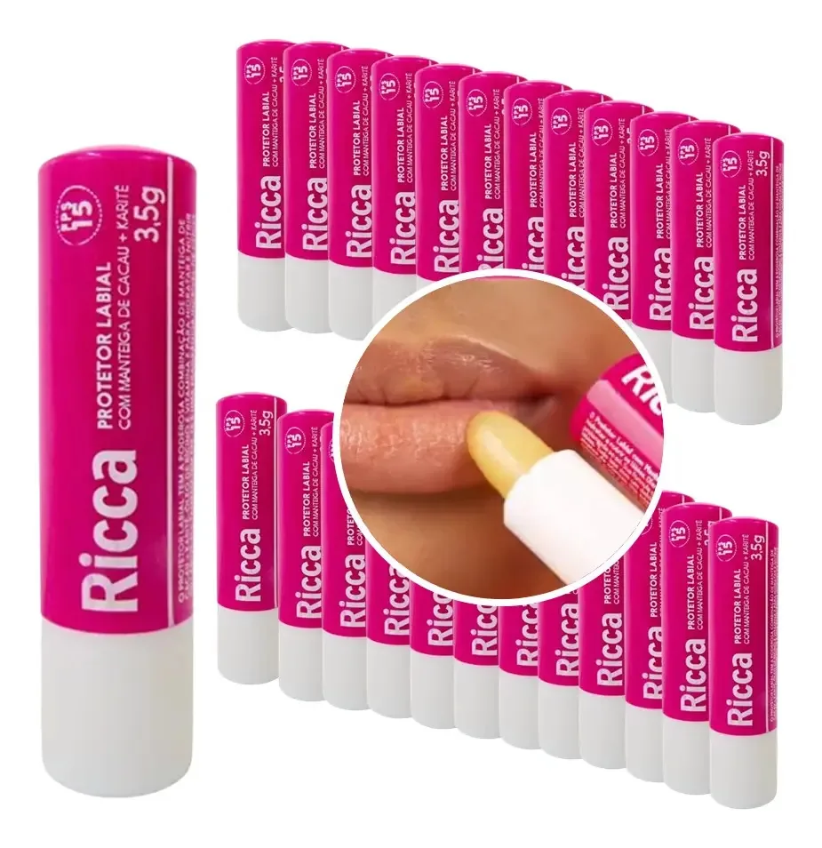 Kit 25 Protetores Labiais Manteiga Cacau Karité Fps15 Ricca