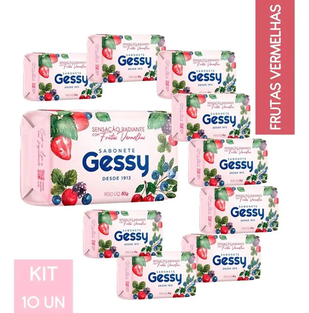 10 Sabonetes Gessy Sensação Radiante Frutas Vermelhas 80g