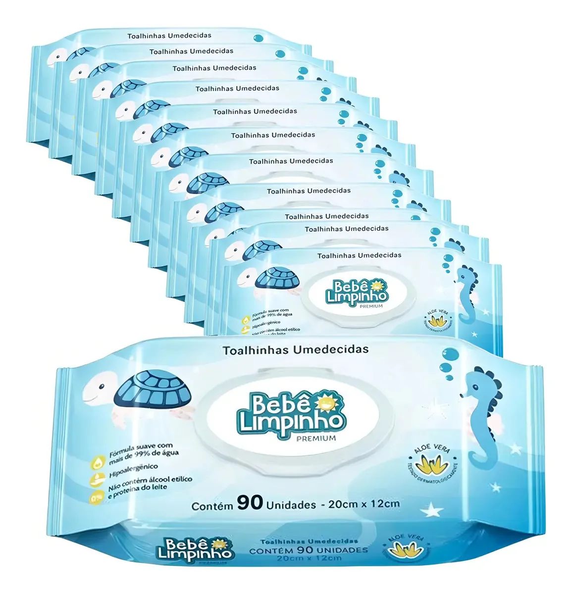 Kit 12 Pacotes Lenços Toalhas Umedecidas Bebê Limpinho 90un