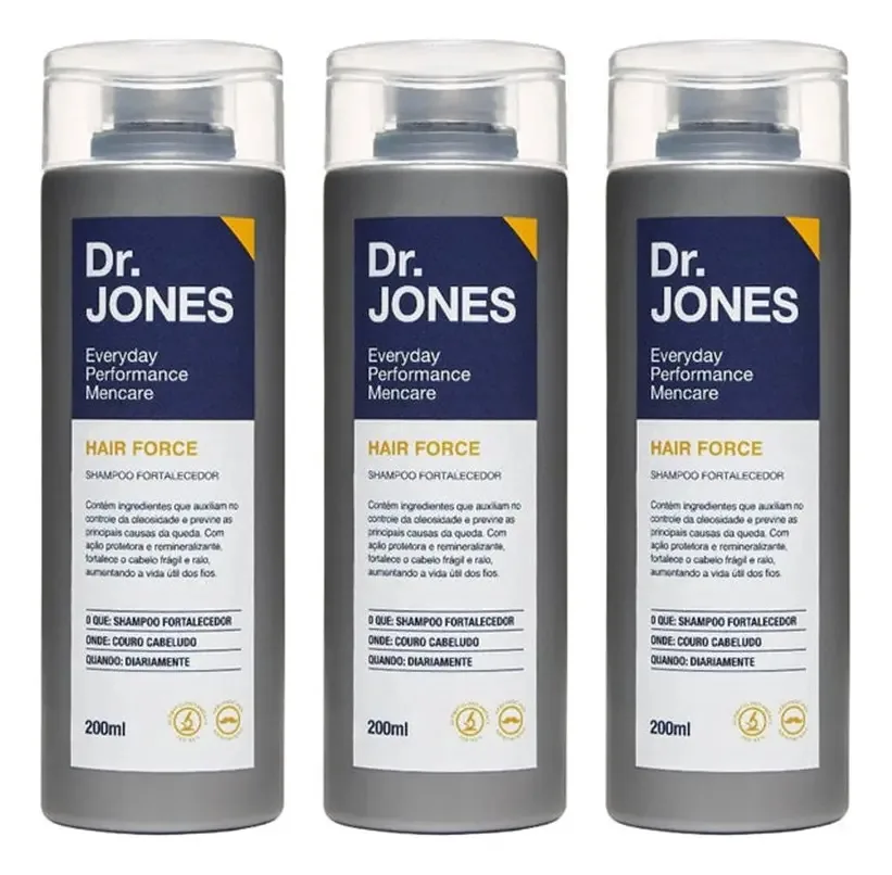 Kit 3 Shampoos Antiqueda Masculino Hair Force Dr Jones 200ml