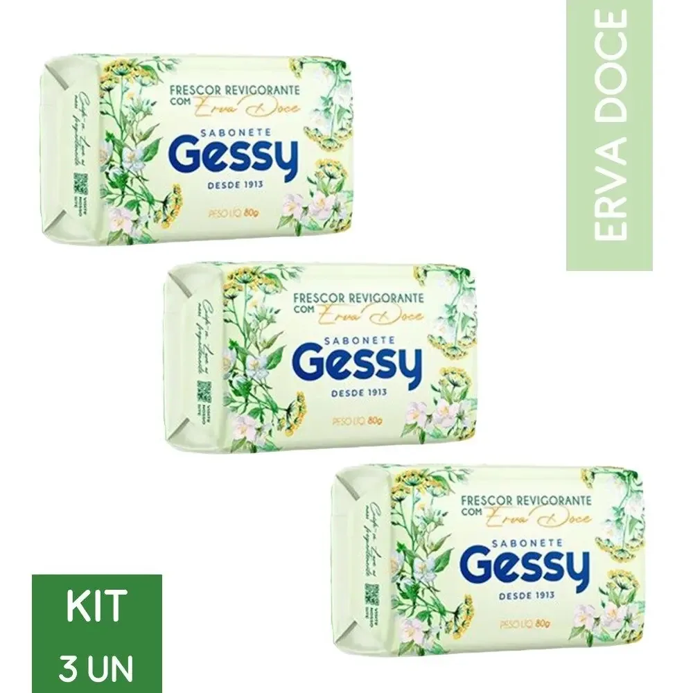 Kit 3 Sabonetes Gessy Frescor Revigorante Erva Doce 90g