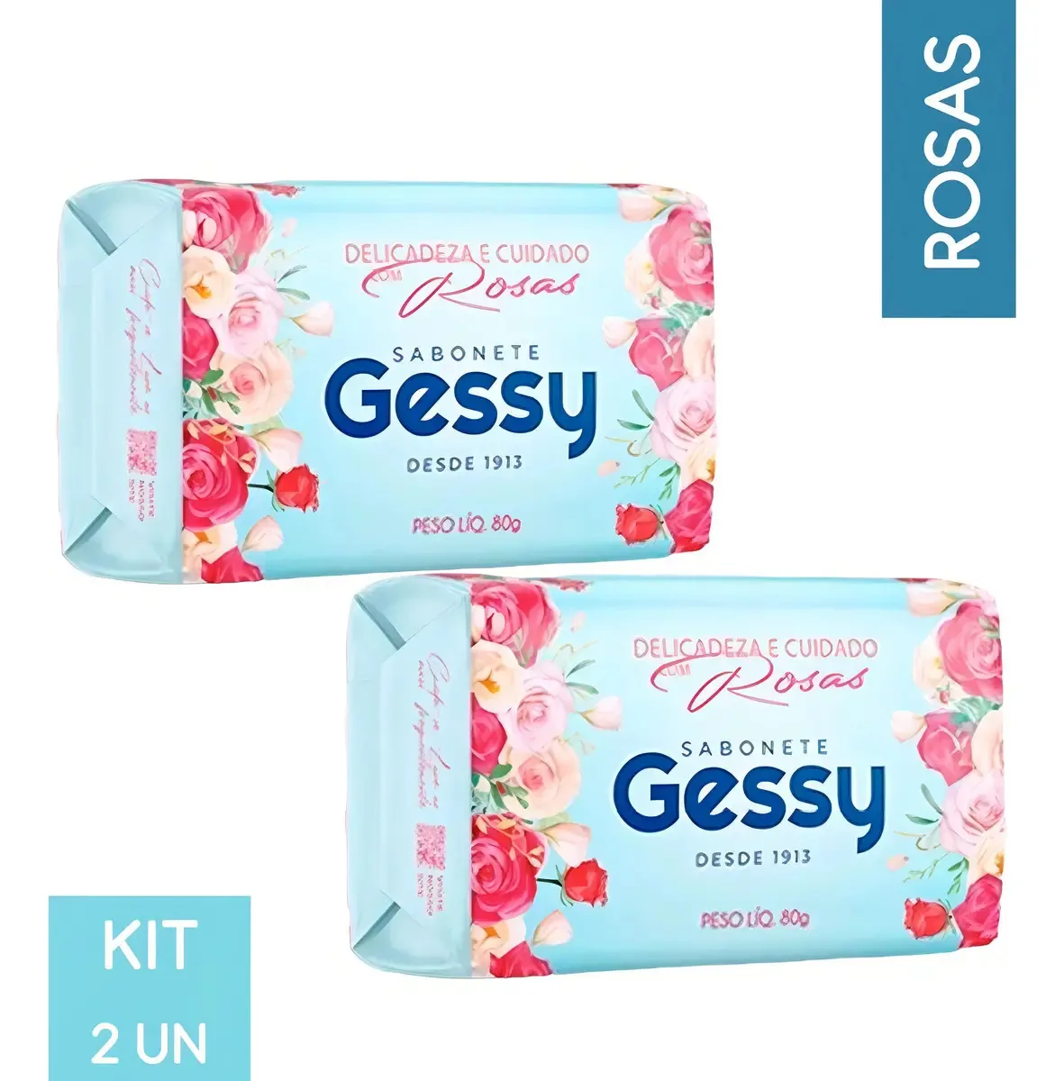 Kit 2 Sabonetes Gessy Delicadeza E Cuidado Com Rosas 80g