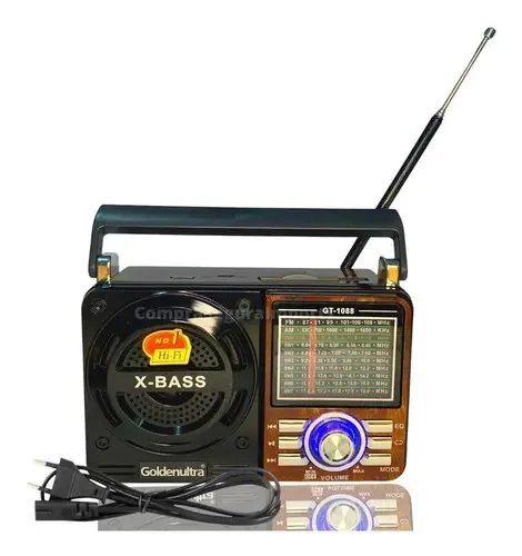 Rádio Am Fm Recarregável E Tomada Sw Pendrive Sd Usb Marrom