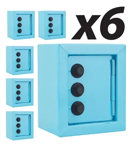 Kit 6 Cofrinhos Com Segredo Nota Moeda Cédula Cofre Fercar Cor Azul-claro Liso