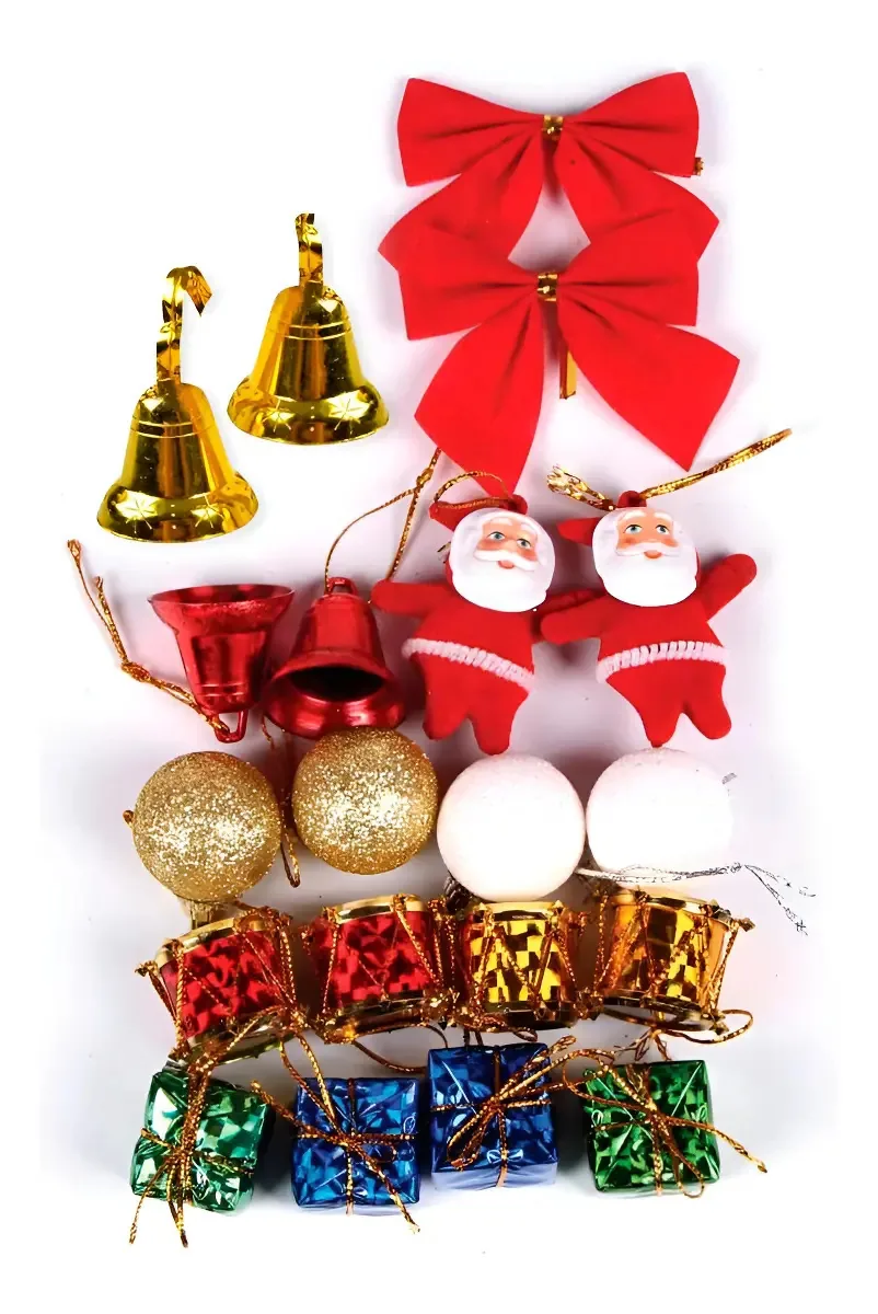 Kit Enfeites de Natal Wincy Natal com Laço Papai Noel e Presentes Brancos