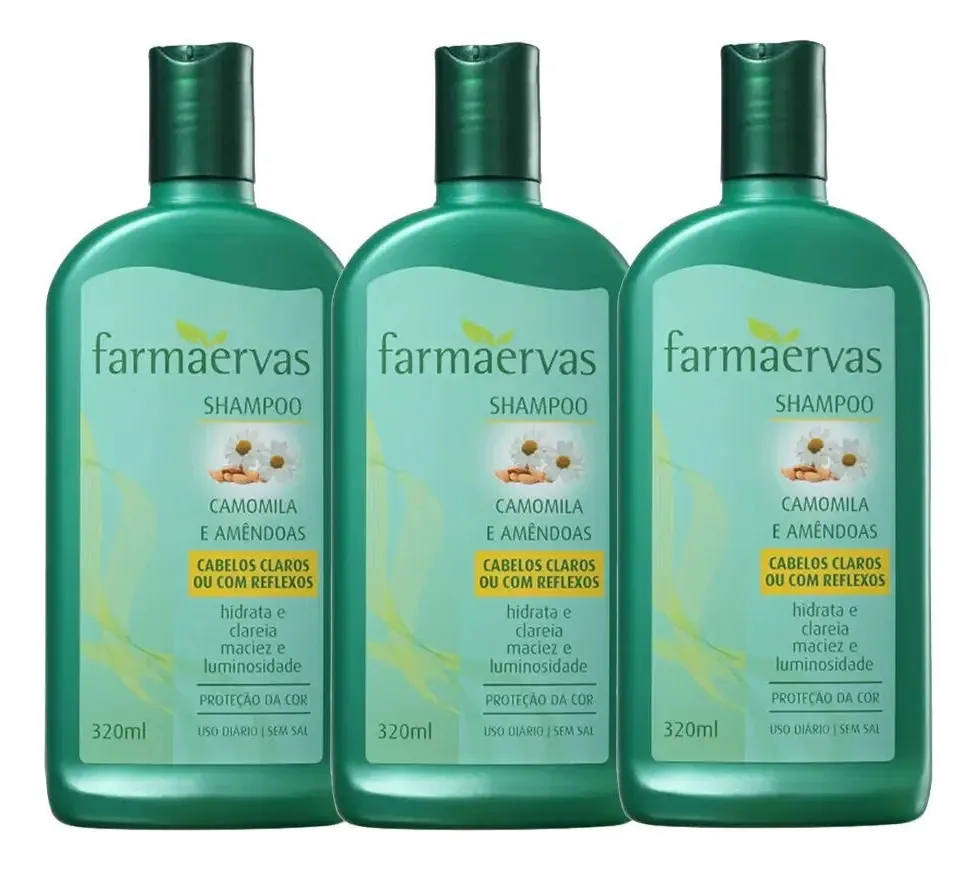 Kit 3 Shampoos 320ml Claros Camomila E Amêndoas Farmaervas