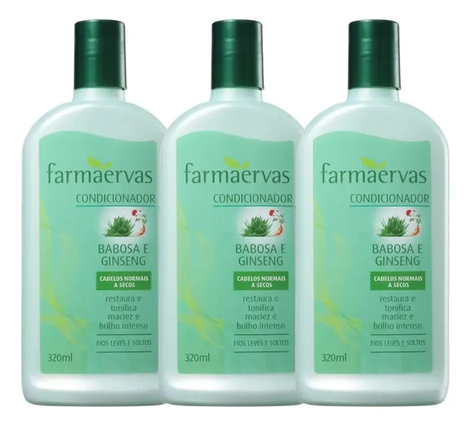 Kit 3 Condicionadores 320ml Babosa E Ginseng Farmaervas