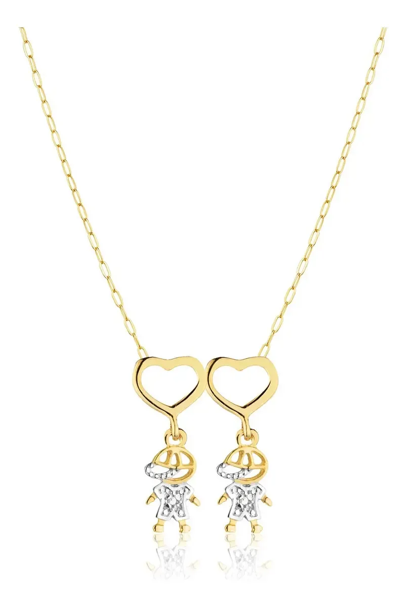 Corrente + Pingentes Filhos Menino Menina Casal Ouro 18k 45 Cor 2 Meninos