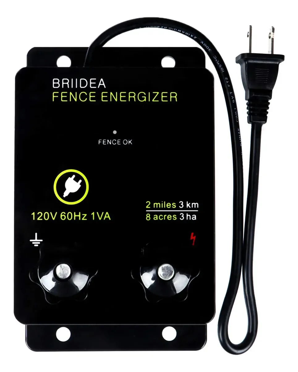 Energizador Elétrico Briidea Para Cercas De 2 Milhas Para Evitar Que Animais Selvagens Invadam 8 Acres, Voltagem De Saída De 5000 V 0,1 Joules