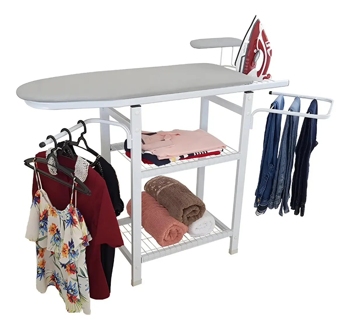 Tábua de Passar Roupa Utilaço Dobrável Aço Porta-Ferro Branco