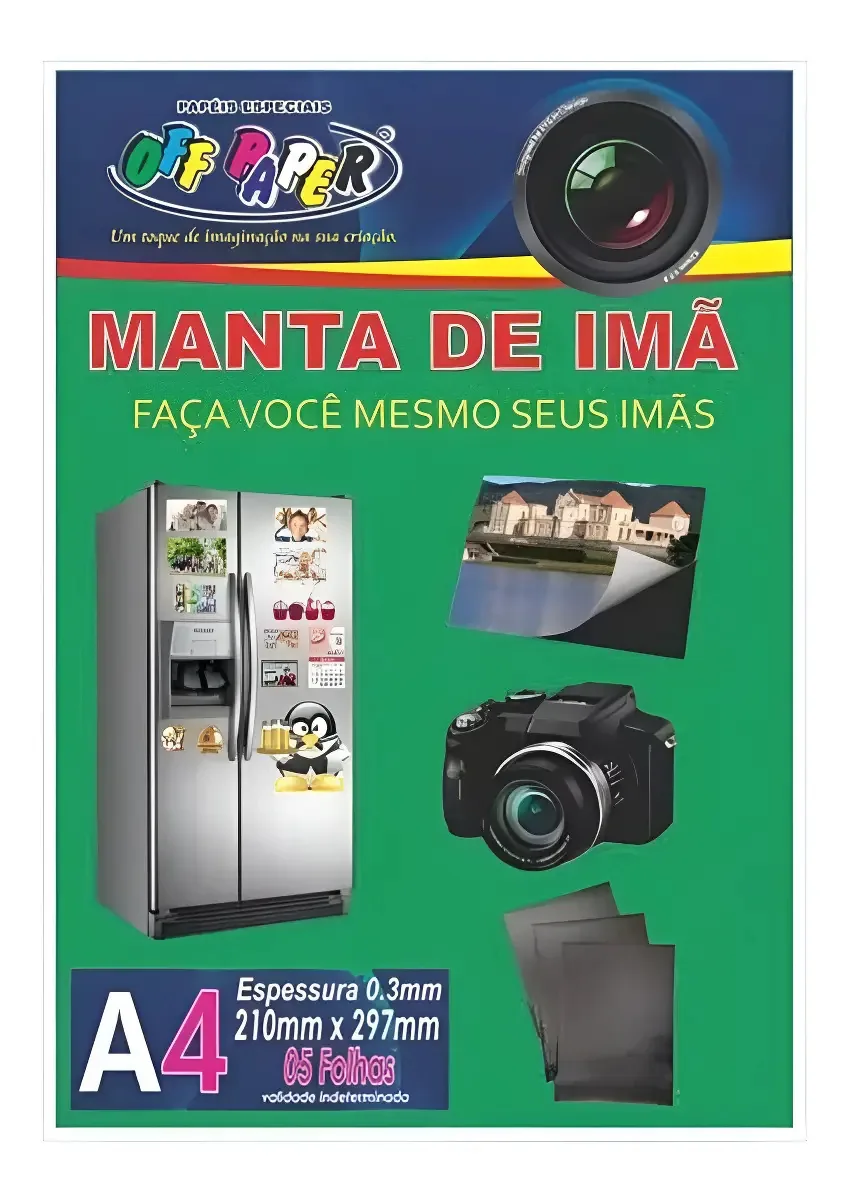Manta De Imã Imantada Magnética A4 Com 5 Folhas Off Paper Cor Preto manta imã magnética imantada
