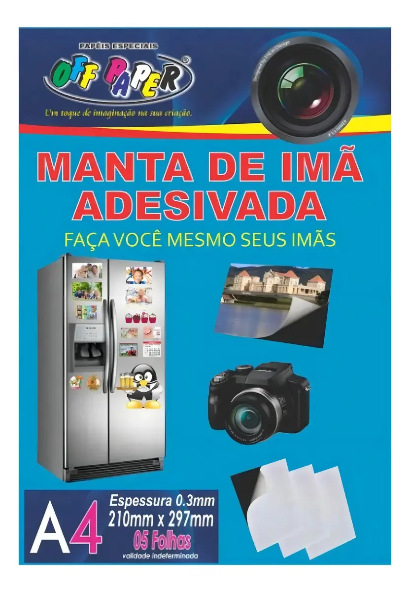 Manta De Imã Adesivada Magnética A4 Com 5 Folhas Off Paper Cor Preto