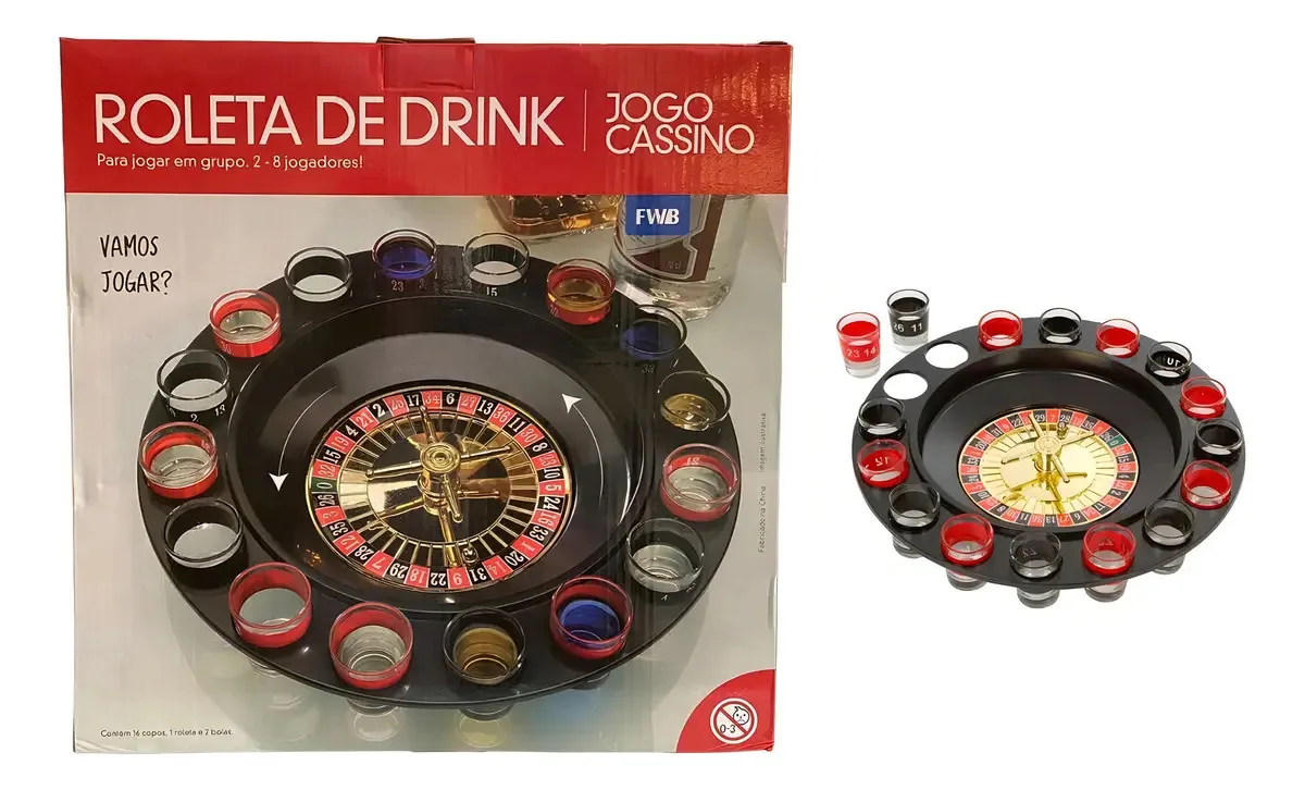 Jogo Brincadeira Roleta Drink Com 16 Copos Dose Shots Bebida