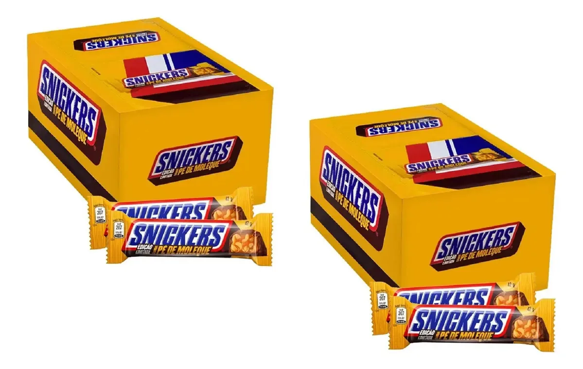 Kit de Chocolate Snickers Pé de Moleque Com 2 Displays e 20 Unidades