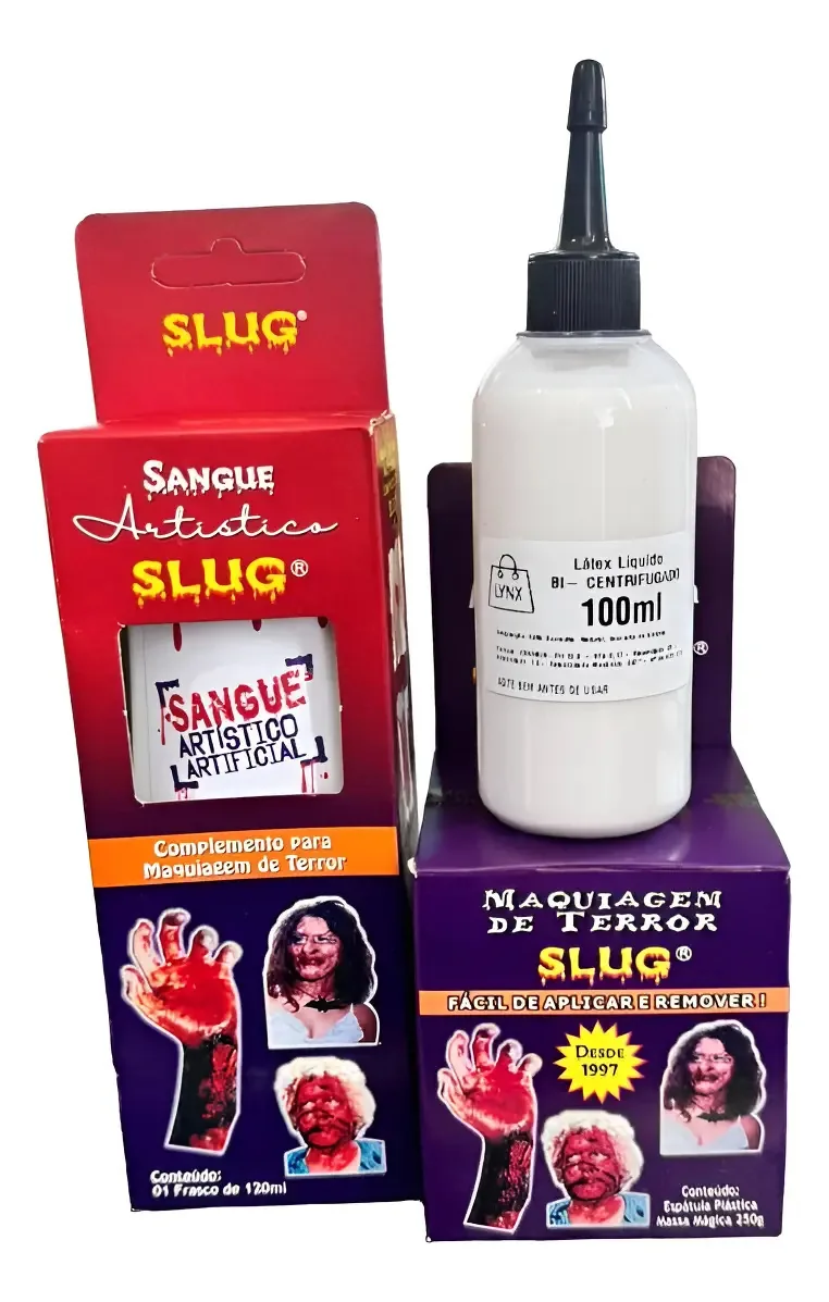 Kit Maquiagem Terror Slug Sangue+ Látex 100ml +massa 200 Gr