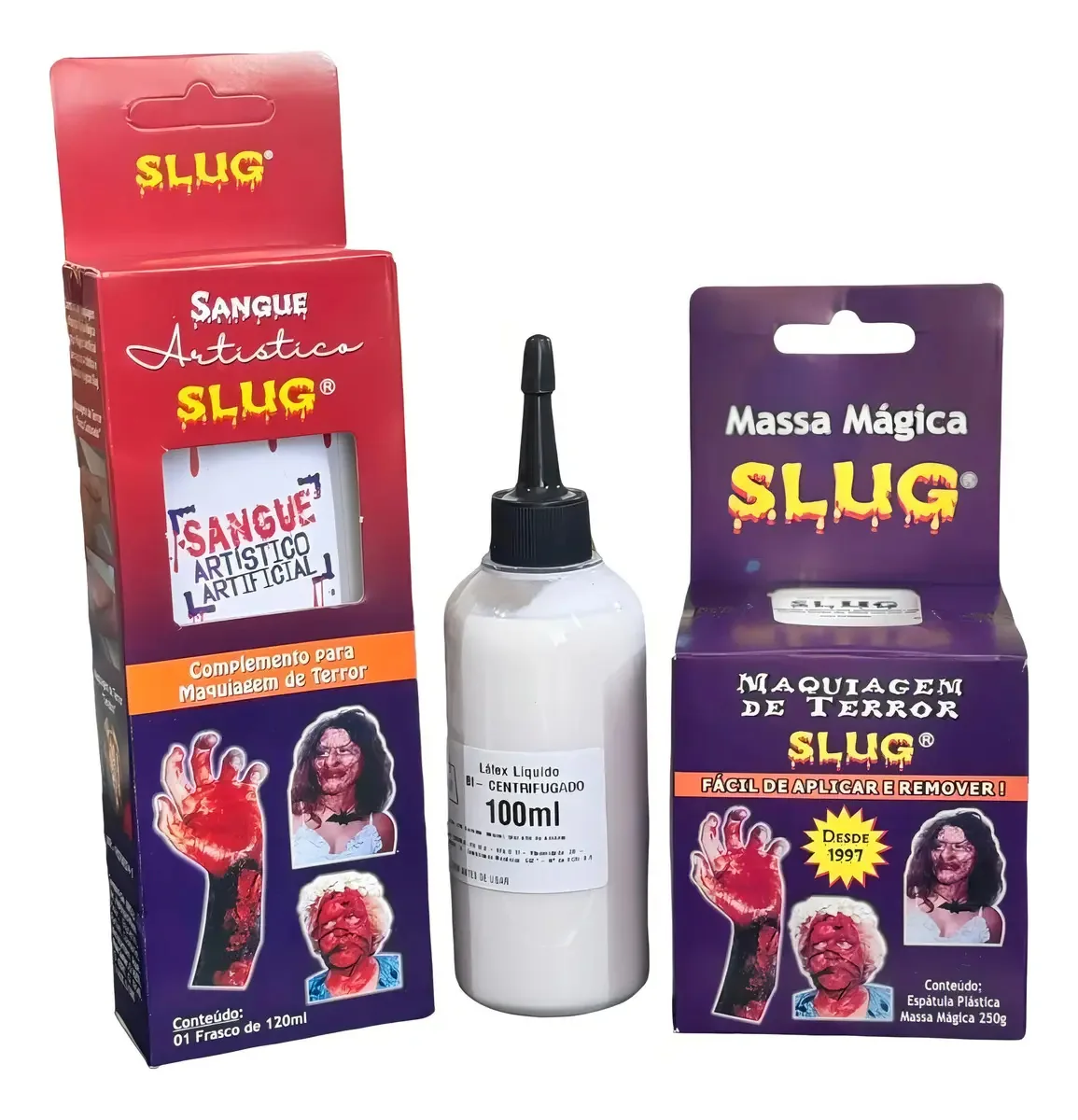 Kit Maquiagem Slug Terror Massa 200g Sangue 120ml Látex 100ml