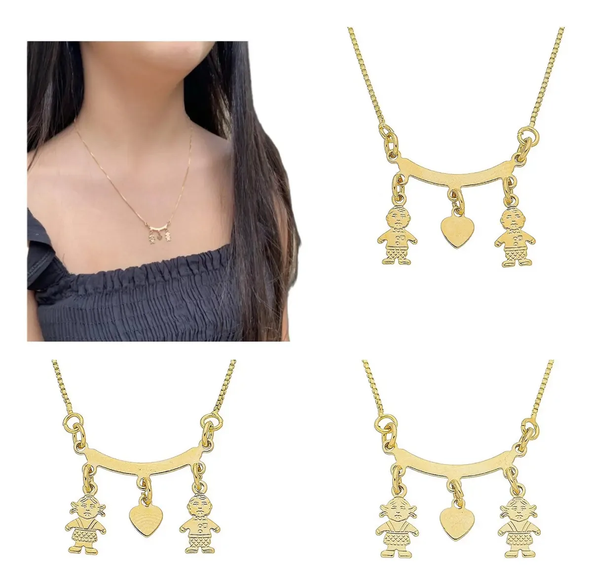 Correntinha Com Pingentes De Filhos Folheado A Ouro 18k Cor Dourado