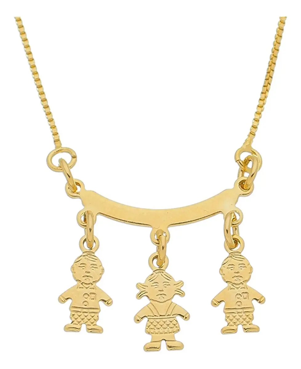 Corrente Para Mãe Com 3 Pingentes Meninas E Meninos Filhos Cor Dourado