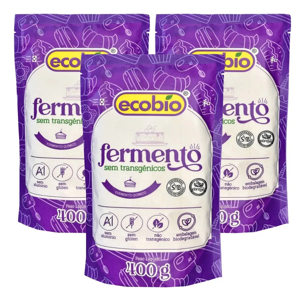 Kit 3 Fermento Químico Não Transgênico Ecobio 400 g