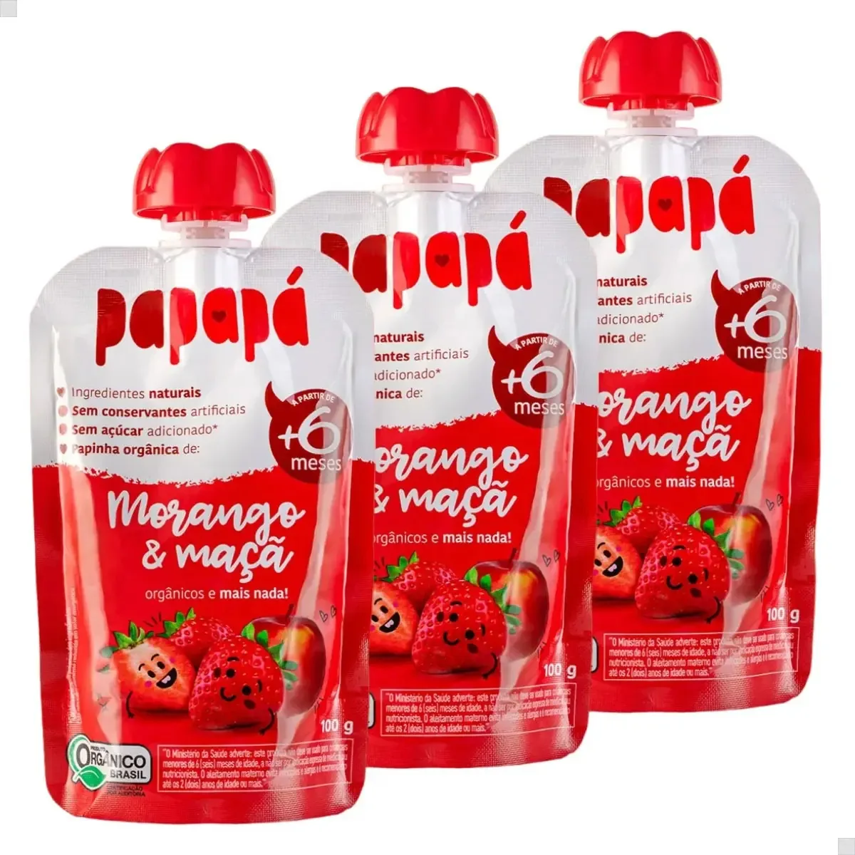 3 X Papinha Orgânica De Morango E Maçã 100g - Papapá
