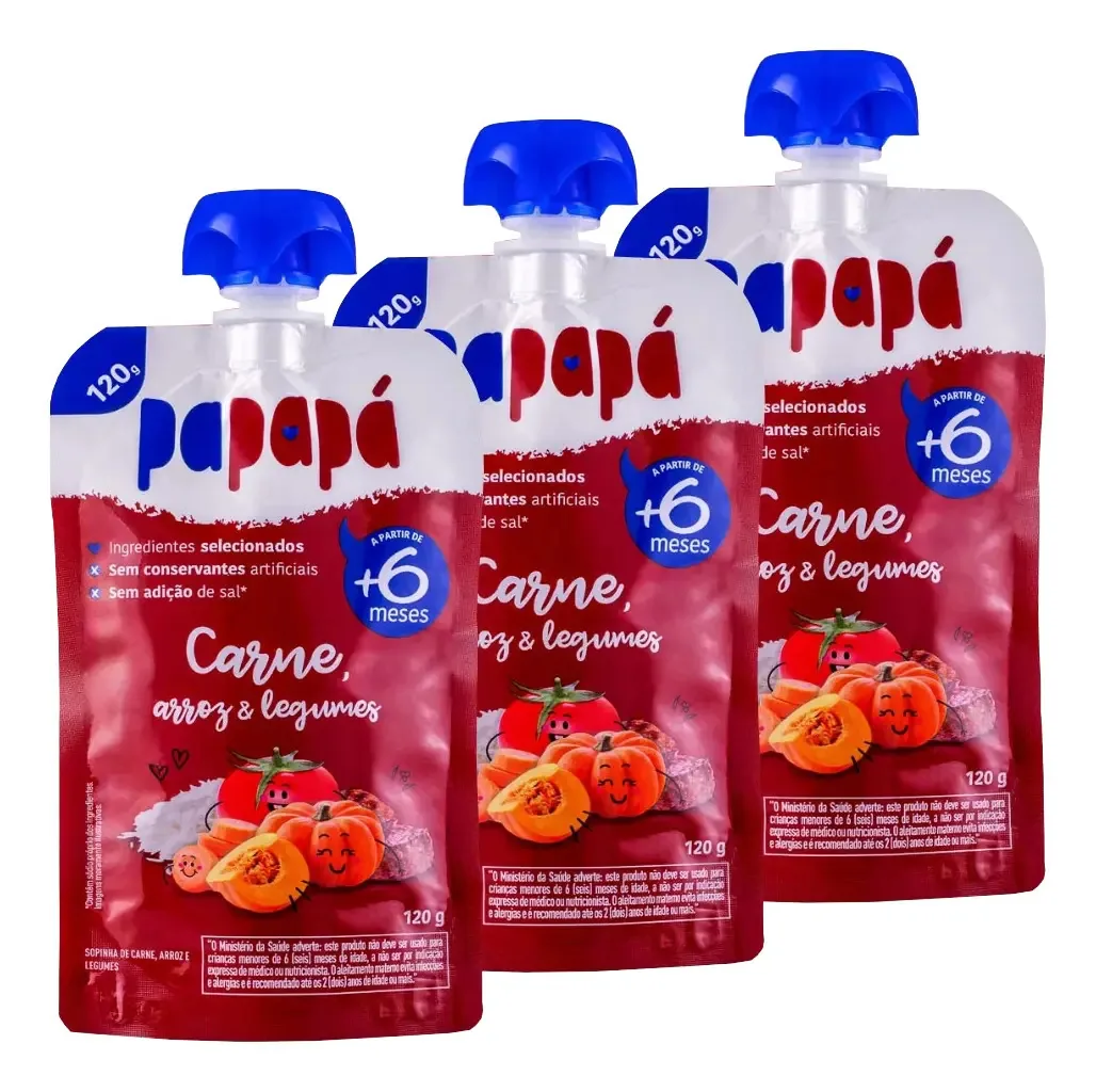3 X Papinha De Carne, Arroz E Legumes Natural 120g - Papapá