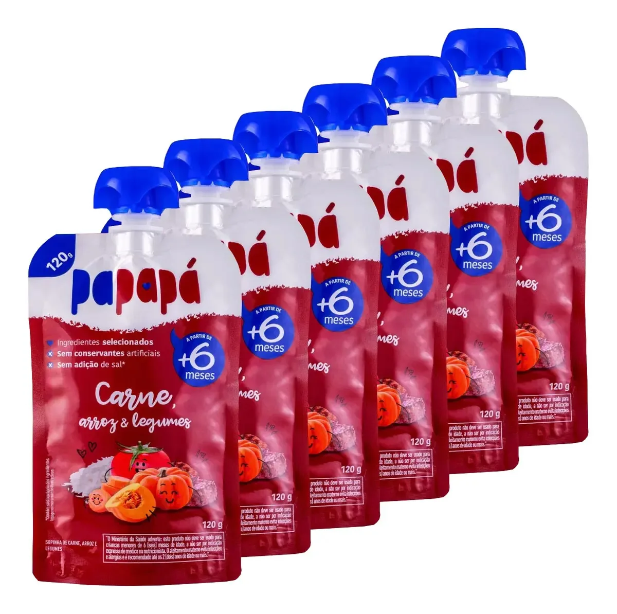 6 X Papinha De Carne, Arroz E Legumes Natural 120g - Papapá