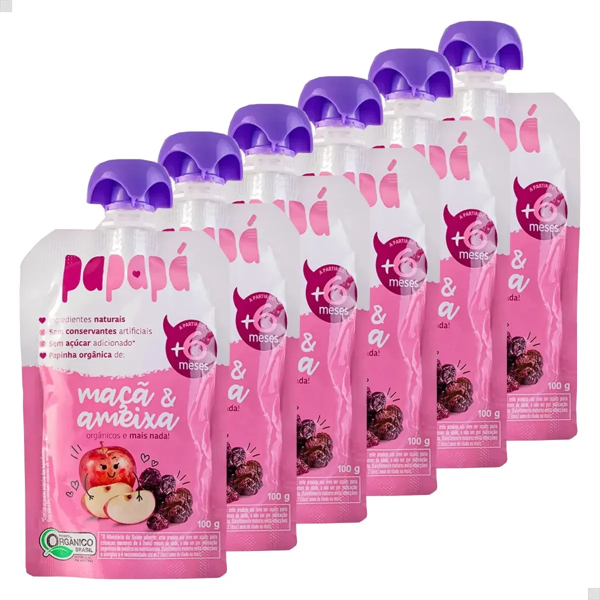 6 X Papinha Orgânica De Maçã E Ameixa 100g - Papapá
