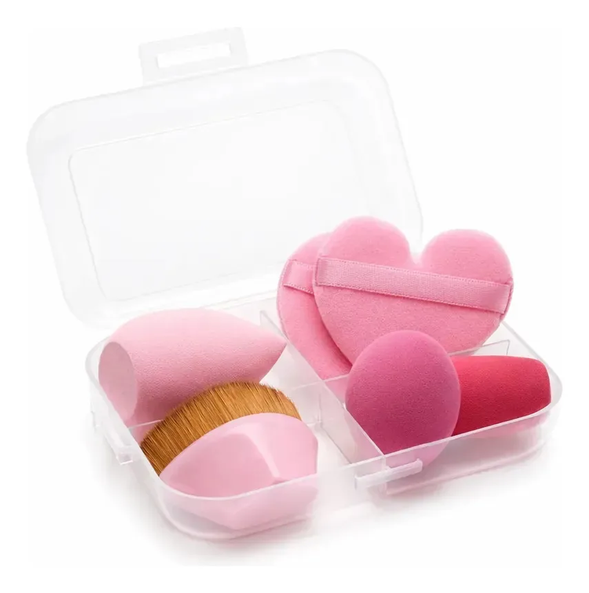 Kit Maquiagem Completo Esponjas 3D + Pincel Kabuki Estojo Portátil