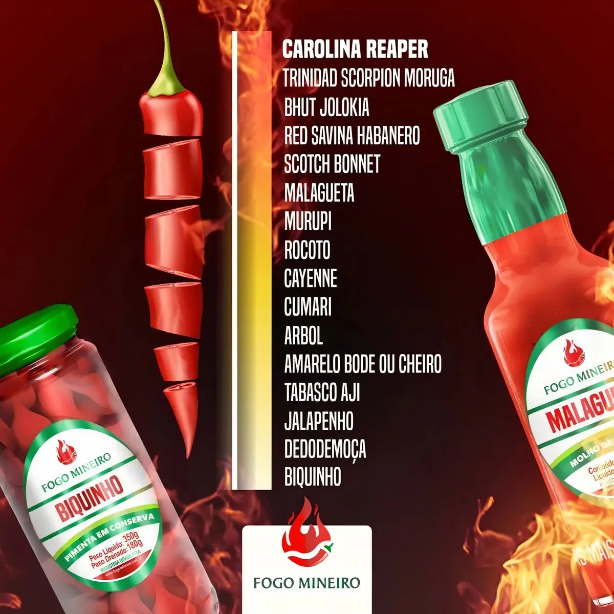 Combo 6 Molhos De Pimenta Fogo Mineiro + Caixa De Presente