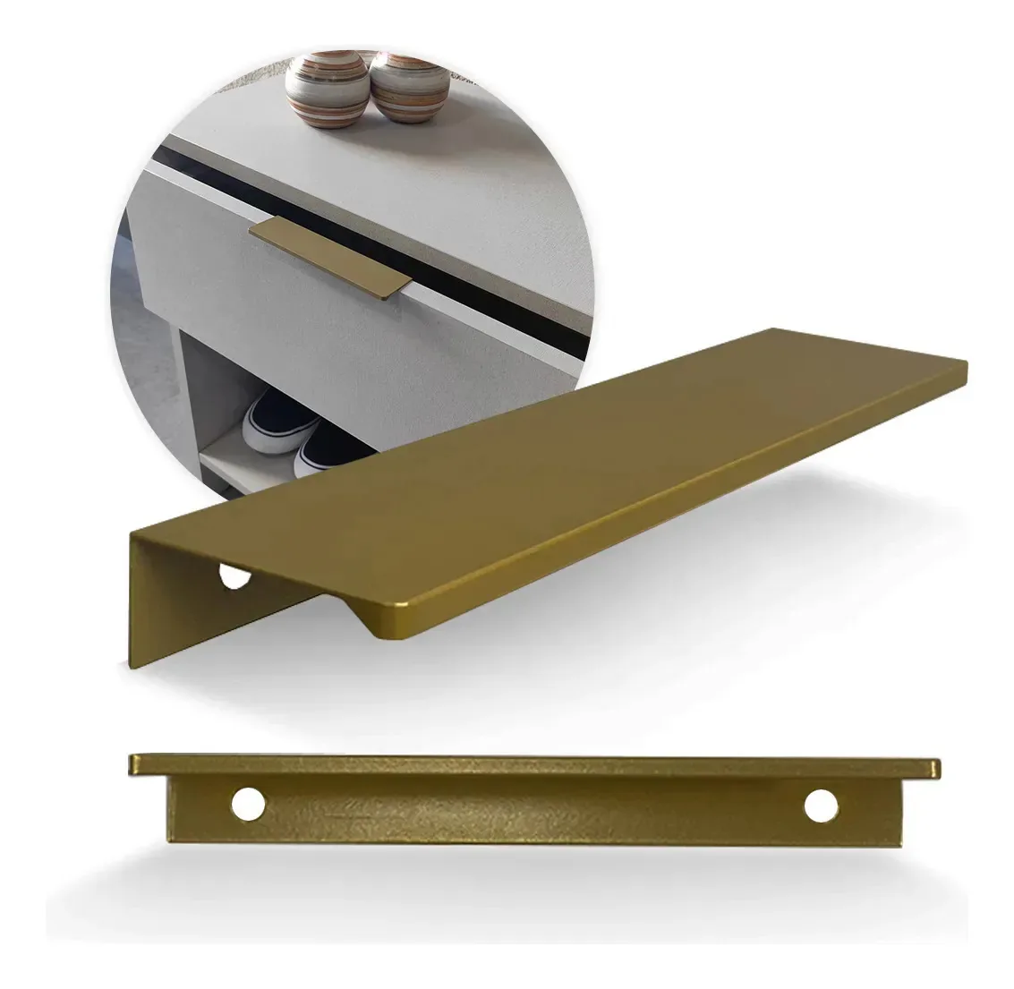 Kit 10 Unidades Puxadores Slim Alumínio Para Móveis Cor Dourado Shop Moveis Acessorios