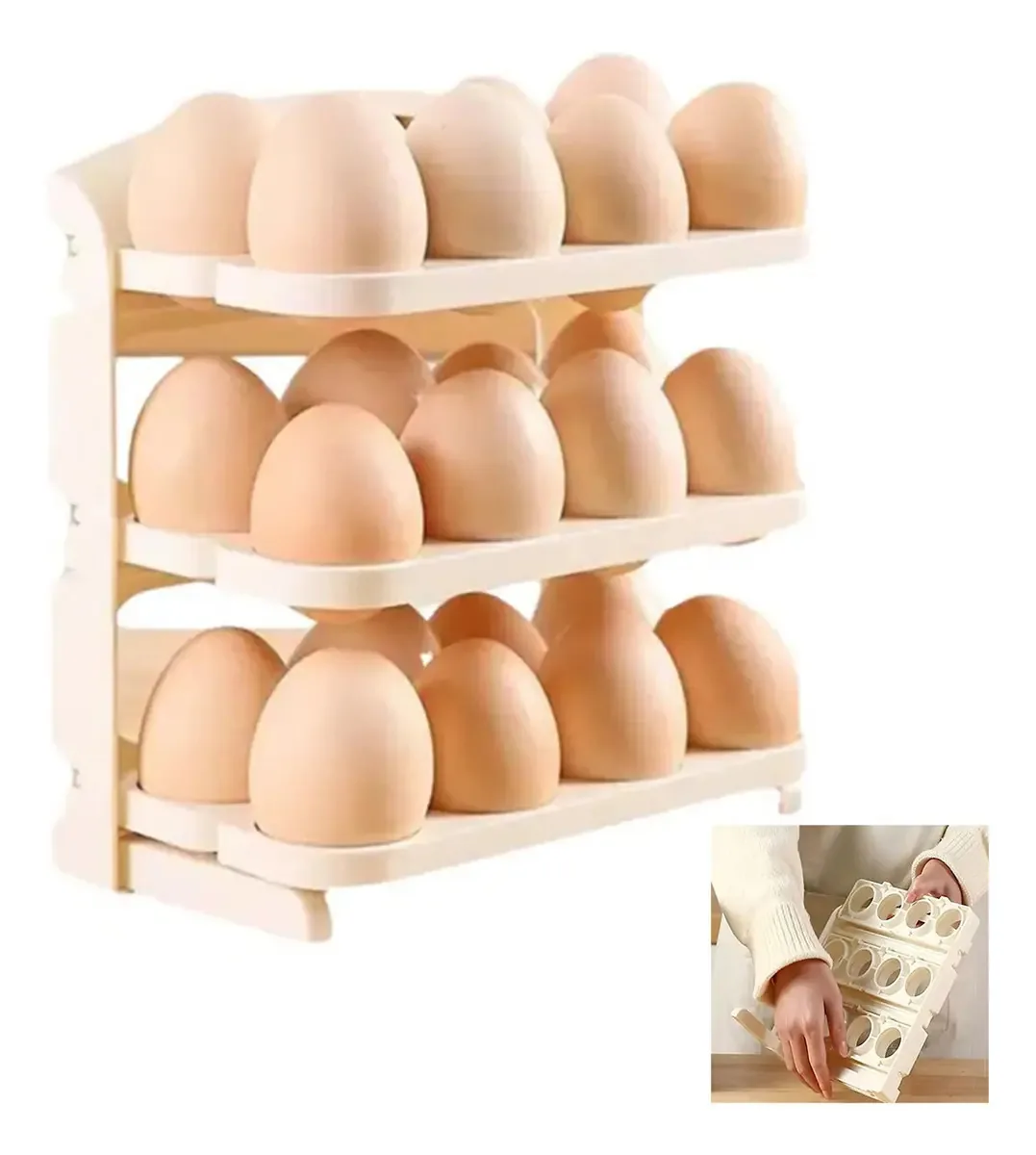 Suporte Porta Ovos 24 Ovos Organizador 3 Andares Geladeira Branco Gelo