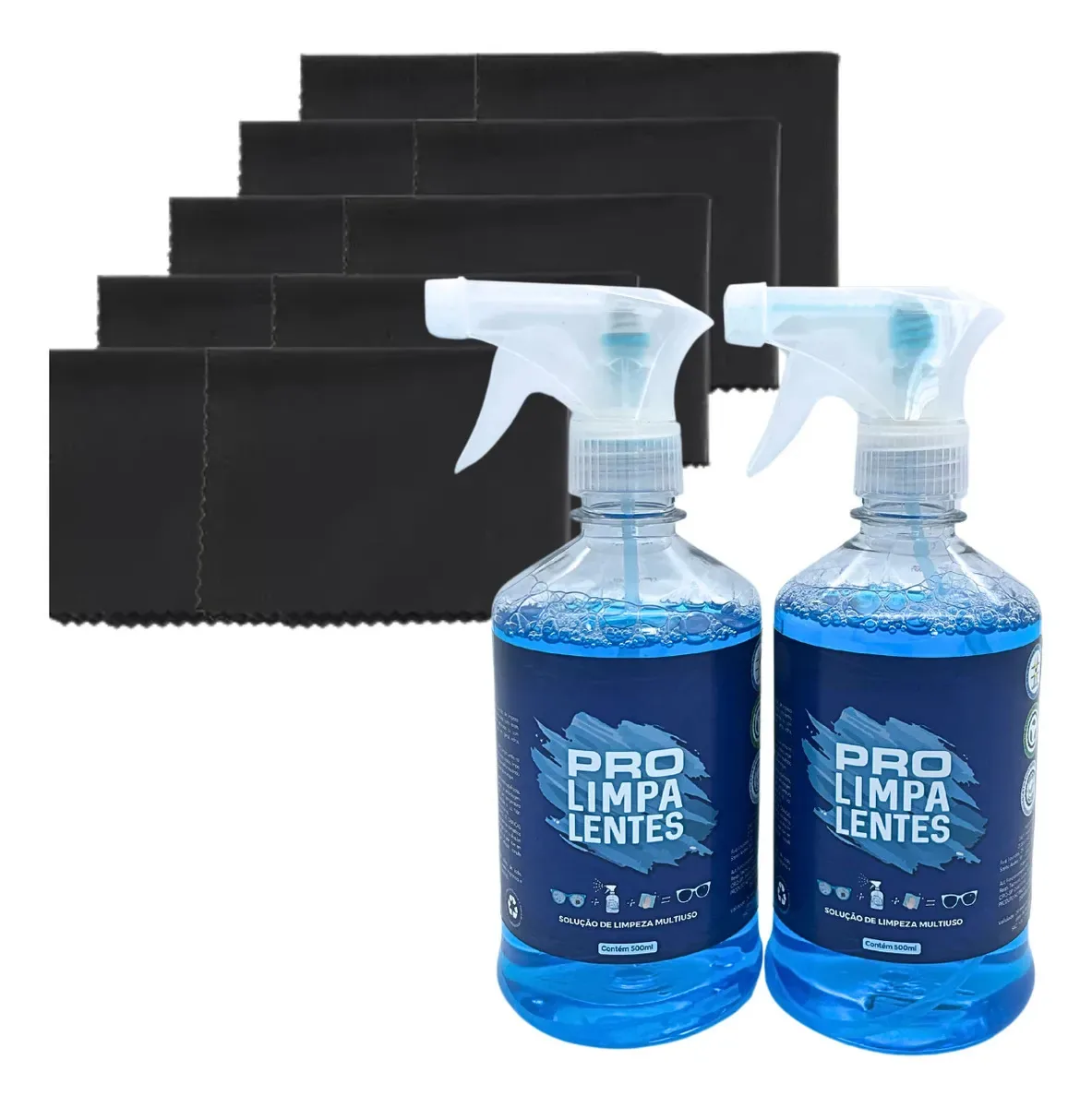Kit 2 Limpa Lentes Telas 500ml + 10 Flanela Microfibra Brind