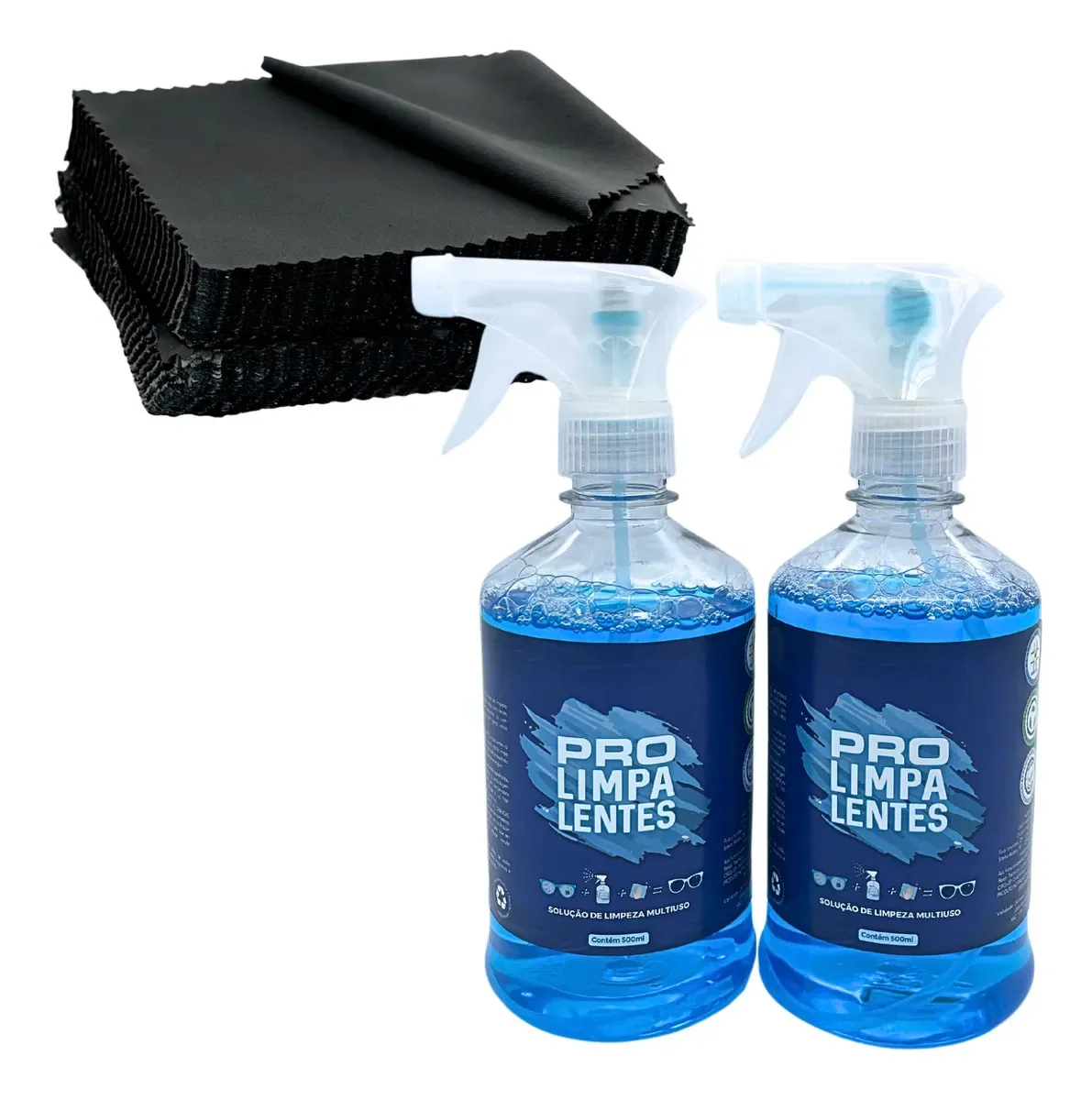 Kit 2 Limpa Lentes Telas 500ml + 100 Flanelas Microfibra