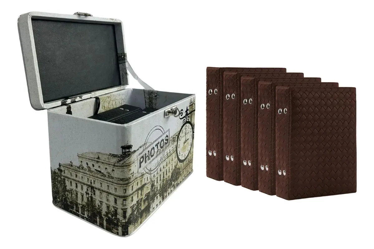 Maleta Porta-Álbuns de Fotos Paris Masculino com Capacidade Para 5 Álbuns 10x15, em Corino Trançado Marrom