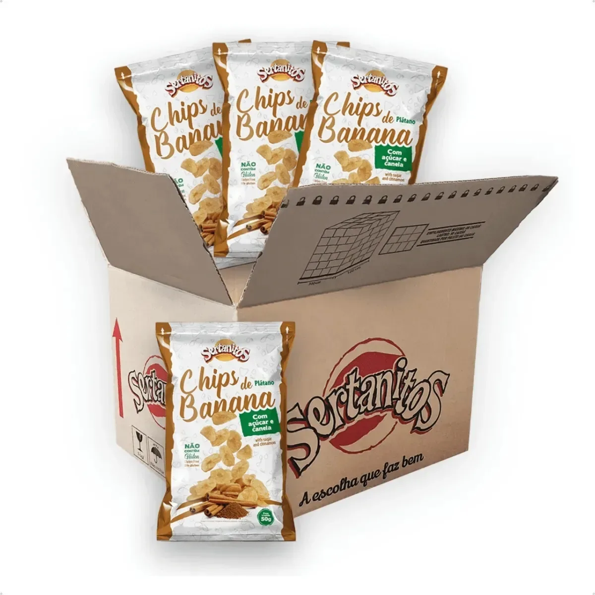 20 Un Banana Chips Açúcar e Canela Sertanitos 50g Natural